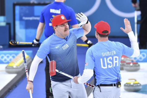 USAs Matt Hamilton (l) and John Shuster celebrate winning gold at the mens curling finals against Sweden at the Curling Centre in Gangneung, South Korea, 24 February 2018. Photo by: Peter Kneffel/picture-alliance/dpa/AP Images