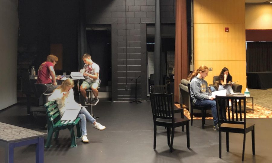 Students+rehearse+a+scene+in+Act+2+of+110+Stories%2C+which+premieres+Friday+night.