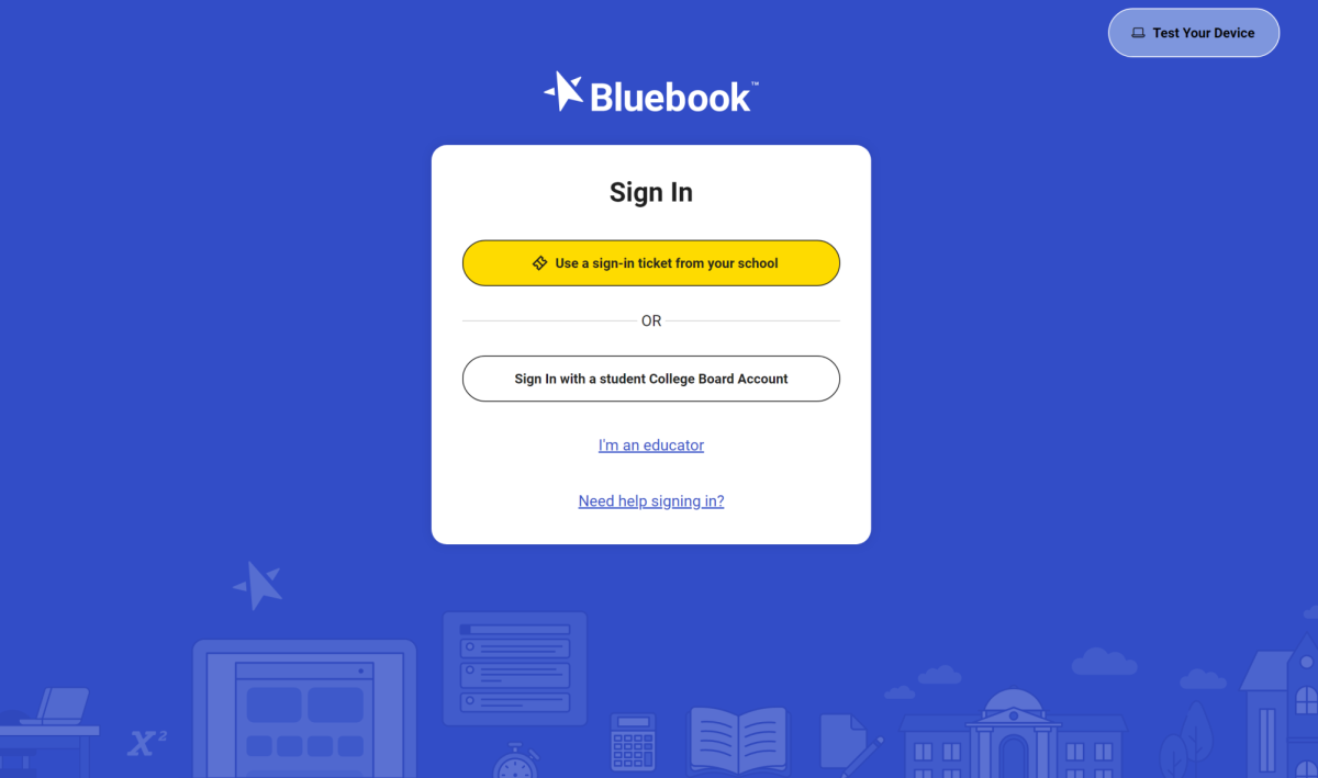 Online Bluebook testing server sign in page