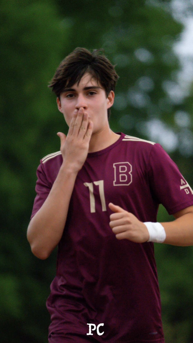  Gabe Vasquez-Jaffe 24' celebrates after the team scored a goal in the Marion County Tournament. The Braves had high hopes coming into the County Tournament, but were knocked out by the Red Devils of Pike High School. 
