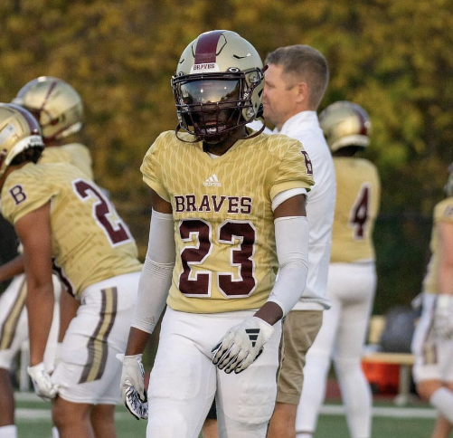 Job Sevume '25 looks on before Brebeuf's 70-49 win over Northview. Sevume registered 6 tackles and an interception en route to a night that saw Brebeuf's secondary pick off Northview QB Jackson Folden four times, all on consecutive third quarter drives.